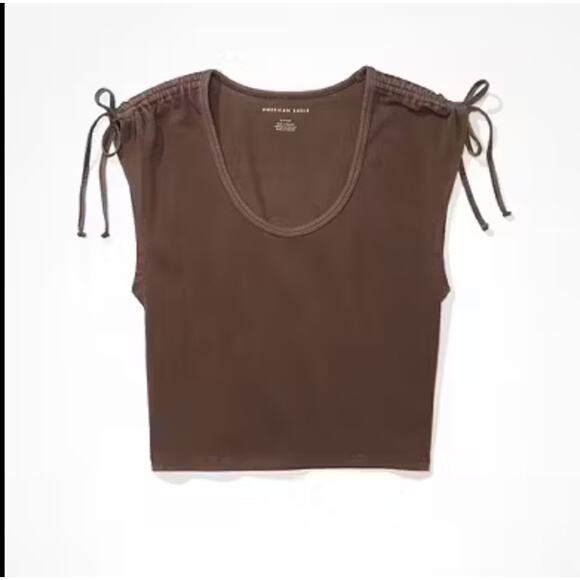 AMERICAN EAGLE NWT Taupe Brown Cinched Shoulder Cropped Top // XL - Picture 1 of 7